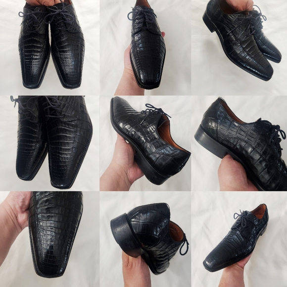 Calzoleria Toscana $1,395 Eduardo Genuine Crocodile Shoes Black SZ 44 Italy Made - Picture 4 of 16
